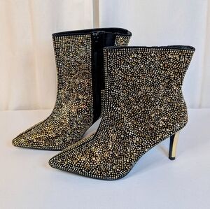 Torrid 7.5 WW Rhinestone Ankle Boots Glam Glitter Stiletto Heel Pointed Toe